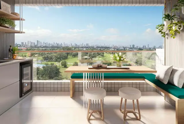 Varanda gourmet do Parque das Palmeiras com vista para o Caxangá Golf Club